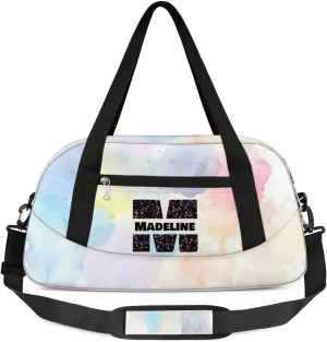 Personalized Gym Bag for Girls Teens, Custom Dance Bag Overnight Small Duffel Bag Carry On Weekend Sports Travel Bag for School Practice Gymnastics Ballet, Colorful Watercolor-M