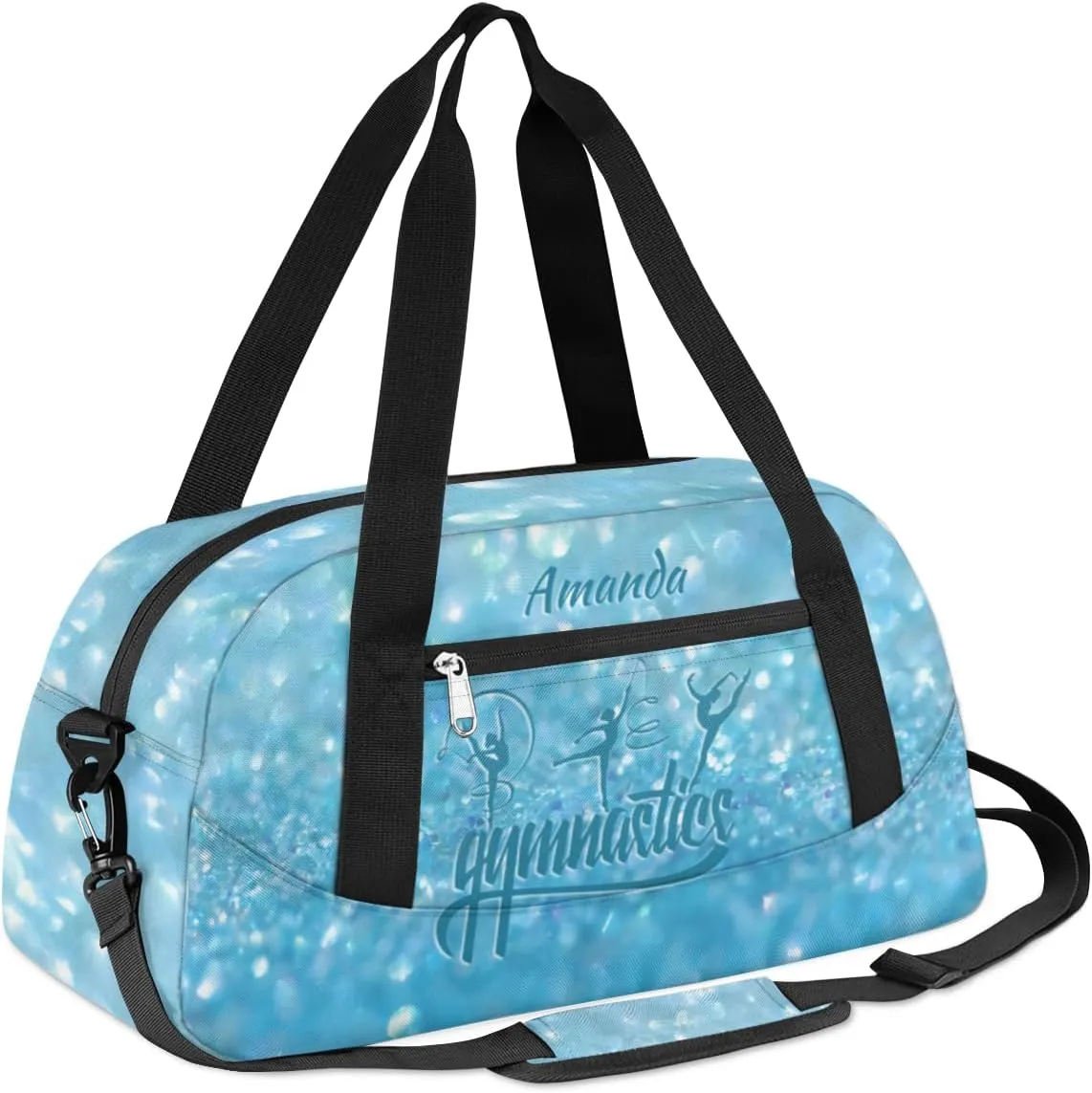 Personalized Gym Bag for Girls Teens, Custom Dance Bag Overnight Small Duffel Bag Carry On Weekend Sports Travel Bag for School Practice Gymnastics Ballet, Gymnastics Blue Stars