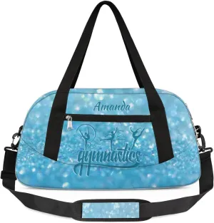Personalized Gym Bag for Girls Teens, Custom Dance Bag Overnight Small Duffel Bag Carry On Weekend Sports Travel Bag for School Practice Gymnastics Ballet, Gymnastics Blue Stars