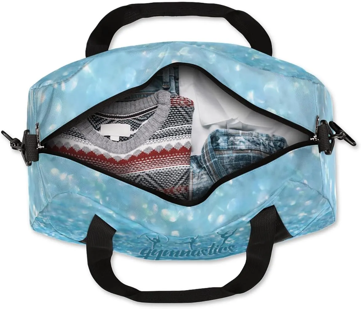 Personalized Gym Bag for Girls Teens, Custom Dance Bag Overnight Small Duffel Bag Carry On Weekend Sports Travel Bag for School Practice Gymnastics Ballet, Gymnastics Blue Stars