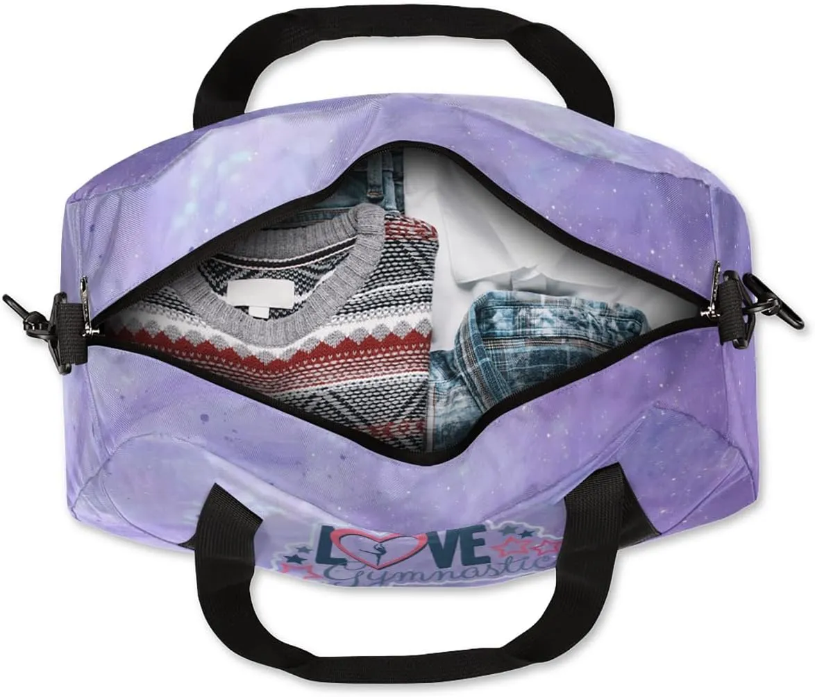 Personalized Gym Bag for Girls Teens, Custom Dance Bag Overnight Small Duffel Bag Carry On Weekend Sports Travel Bag for School Practice Gymnastics Ballet, Gymnastics Dots Purple Watercolor