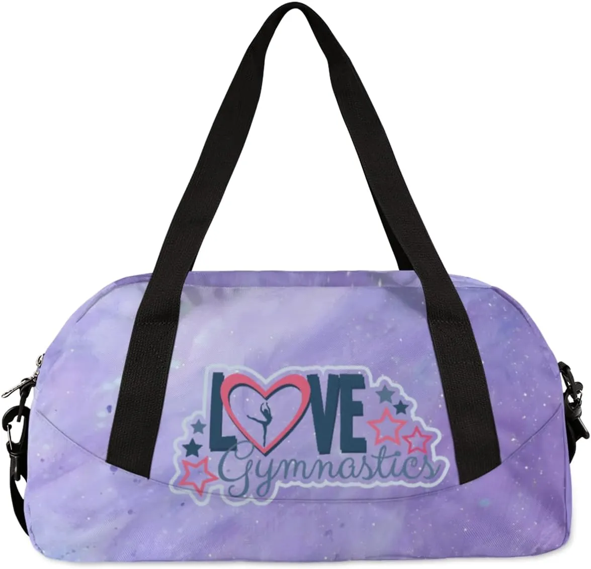Personalized Gym Bag for Girls Teens, Custom Dance Bag Overnight Small Duffel Bag Carry On Weekend Sports Travel Bag for School Practice Gymnastics Ballet, Gymnastics Dots Purple Watercolor