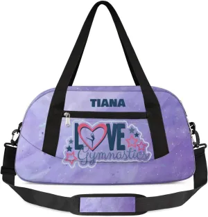 Personalized Gym Bag for Girls Teens, Custom Dance Bag Overnight Small Duffel Bag Carry On Weekend Sports Travel Bag for School Practice Gymnastics Ballet, Gymnastics Dots Purple Watercolor