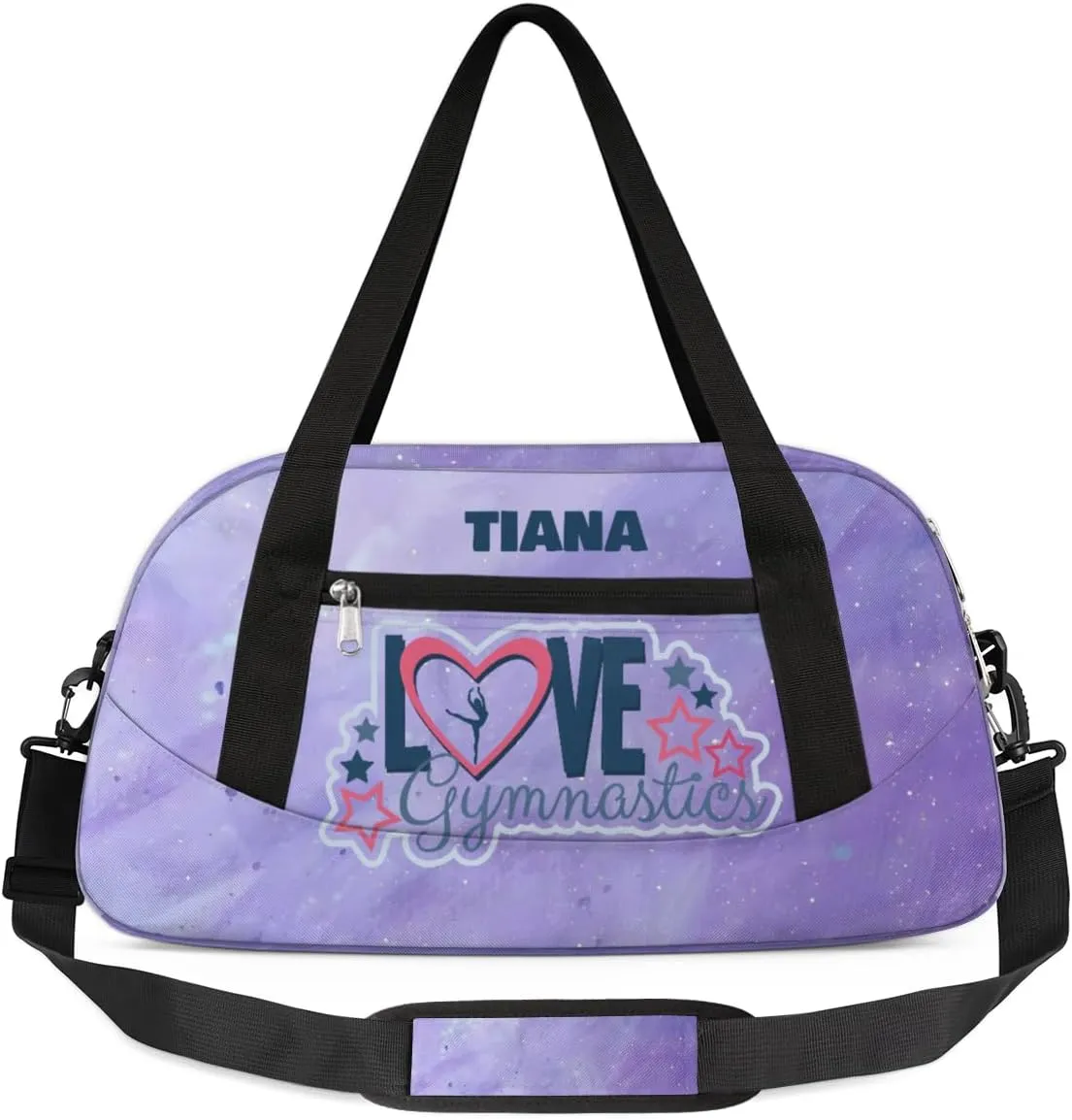 Personalized Gym Bag for Girls Teens, Custom Dance Bag Overnight Small Duffel Bag Carry On Weekend Sports Travel Bag for School Practice Gymnastics Ballet, Gymnastics Dots Purple Watercolor