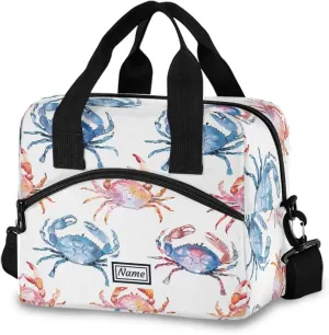 Personalized Insulated Lunch Bag Cooler Tote Bag Box Large for Women Men Colors Crabs Name Customized School Work Portable Adjustable Shoulder Strap Pocket