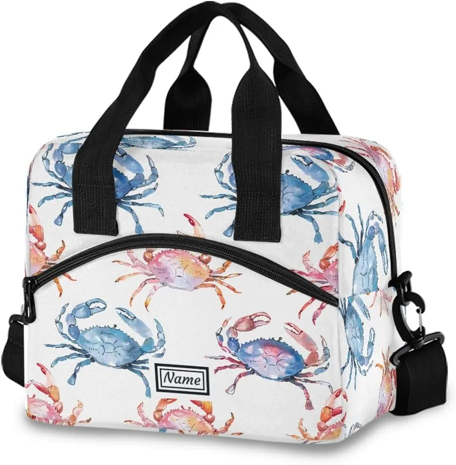 Personalized Insulated Lunch Bag Cooler Tote Bag Box Large for Women Men Colors Crabs Name Customized School Work Portable Adjustable Shoulder Strap Pocket