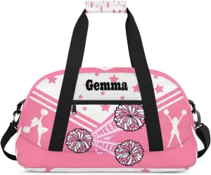 Personalized Sports Cheer Duffel Bag, Custom Sport Gym Bag Large Compartment Cheerleaders Dance Bag Weekender Bags Travel Training Bag for men, Pink CHEER with Stars