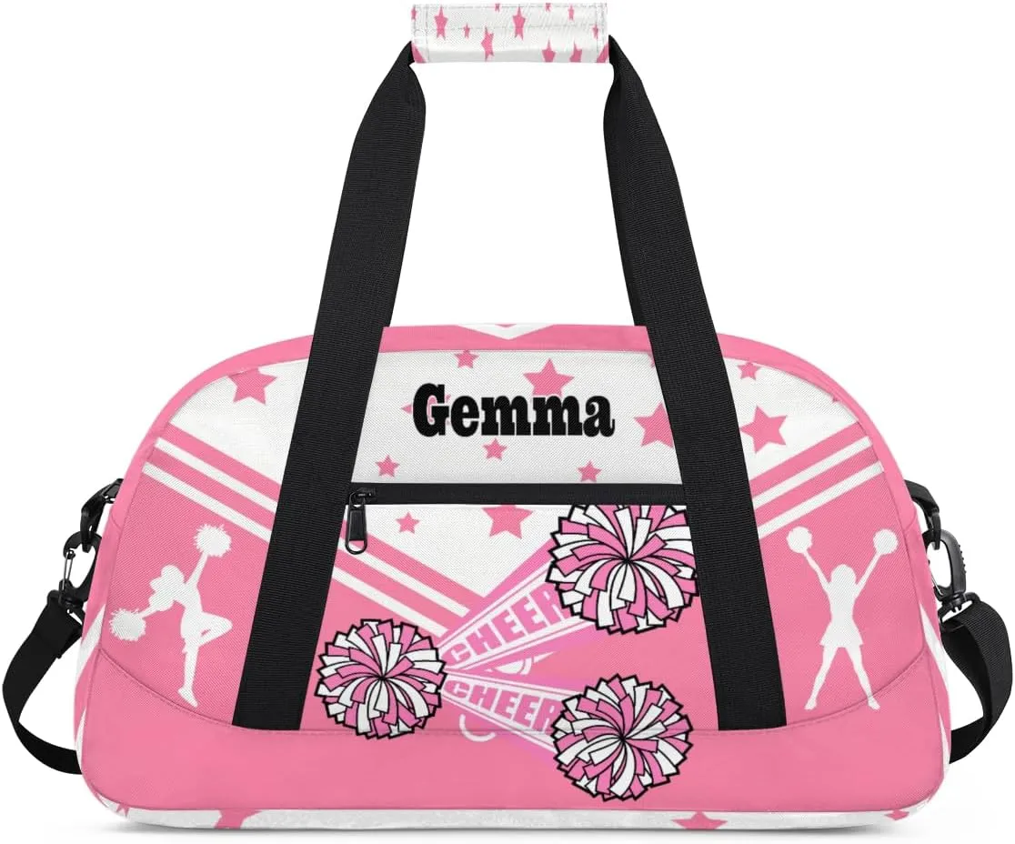 Personalized Sports Cheer Duffel Bag, Custom Sport Gym Bag Large Compartment Cheerleaders Dance Bag Weekender Bags Travel Training Bag for men, Pink CHEER with Stars