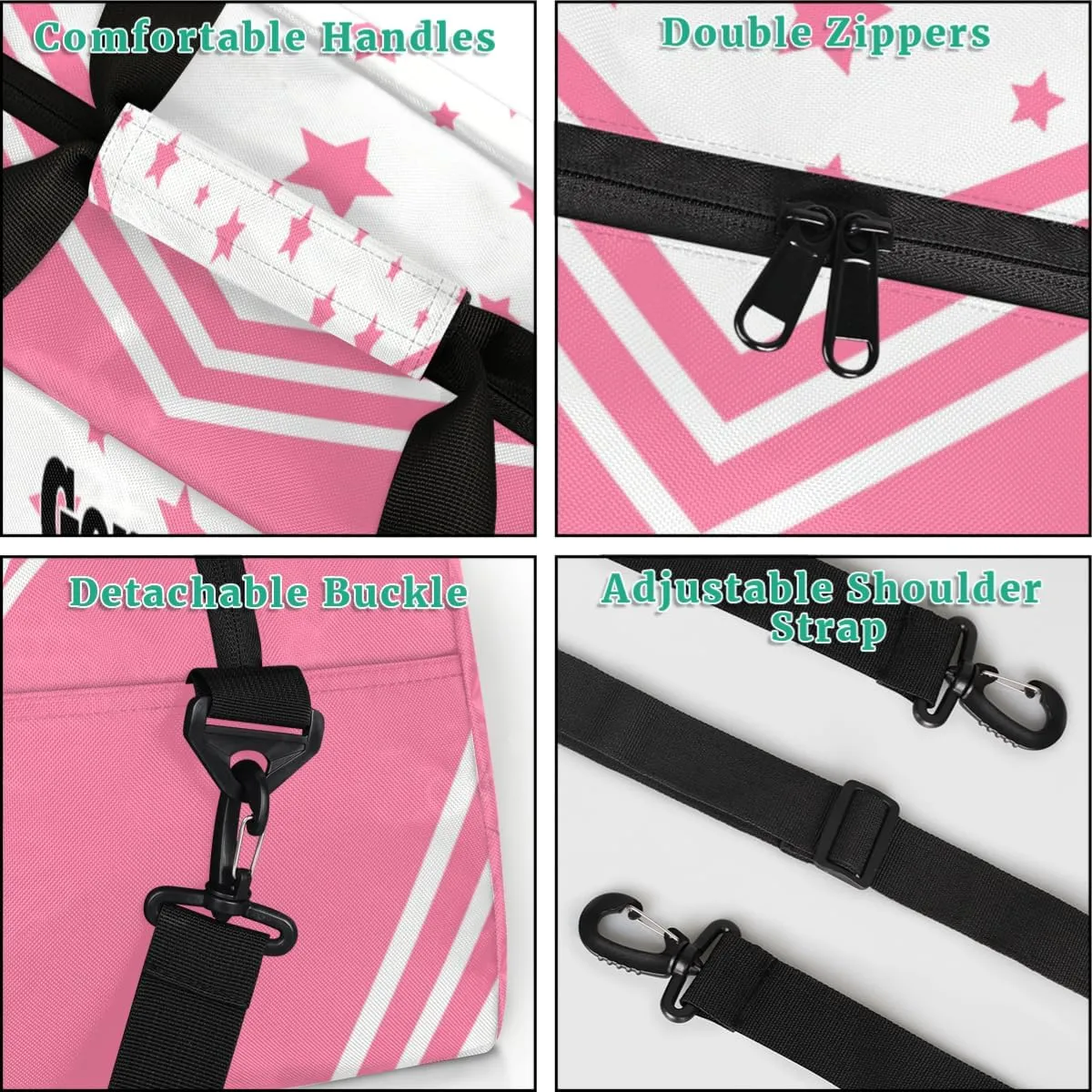 Personalized Sports Cheer Duffel Bag, Custom Sport Gym Bag Large Compartment Cheerleaders Dance Bag Weekender Bags Travel Training Bag for men, Pink CHEER with Stars