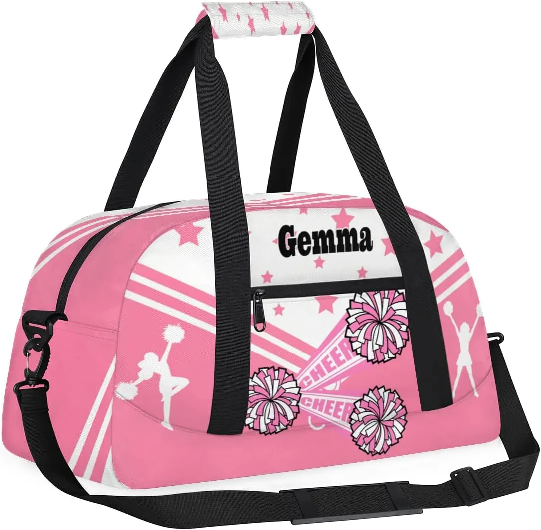 Personalized Sports Cheer Duffel Bag, Custom Sport Gym Bag Large Compartment Cheerleaders Dance Bag Weekender Bags Travel Training Bag for men, Pink CHEER with Stars