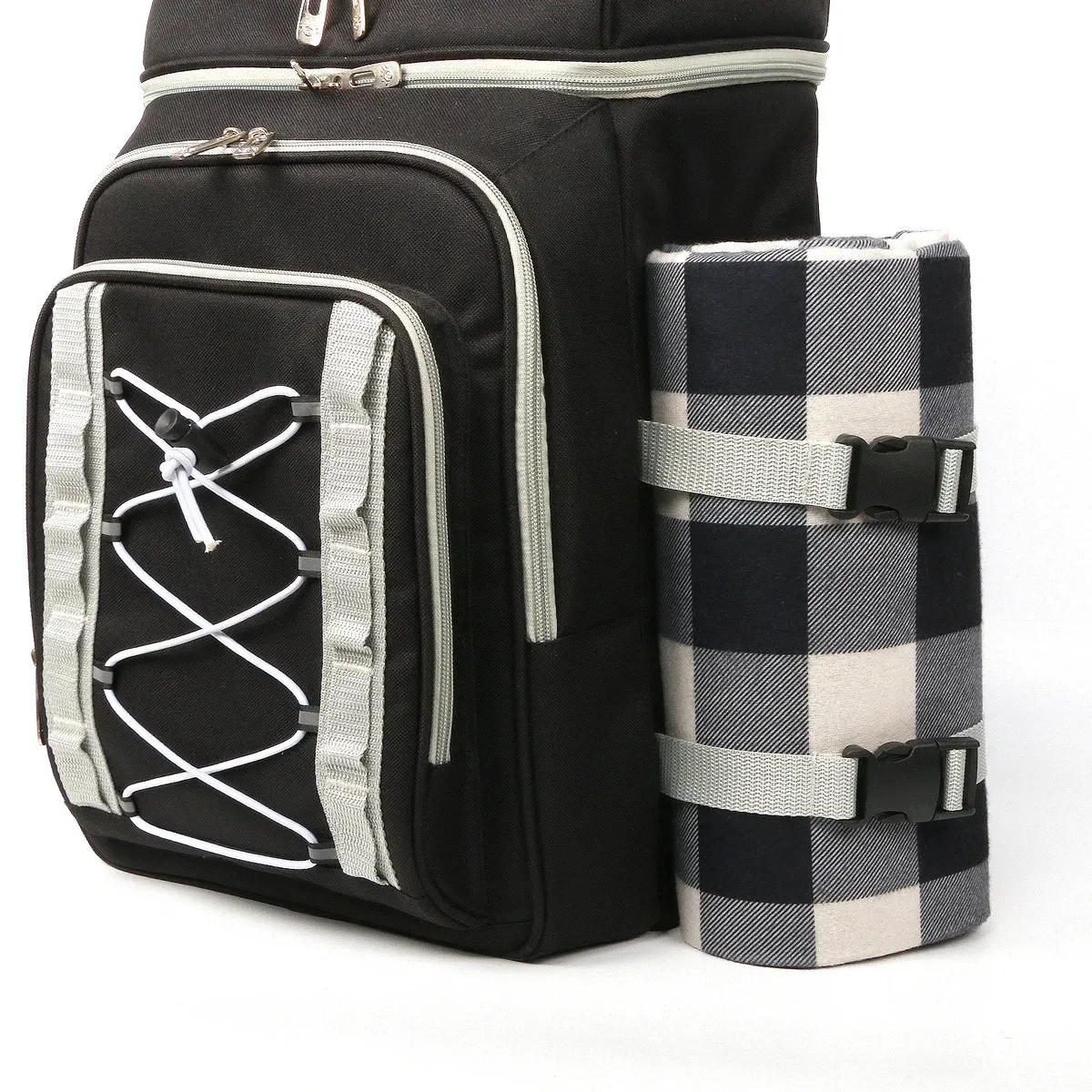 Picnic Basket Backpack with Insulated Cooler for Four