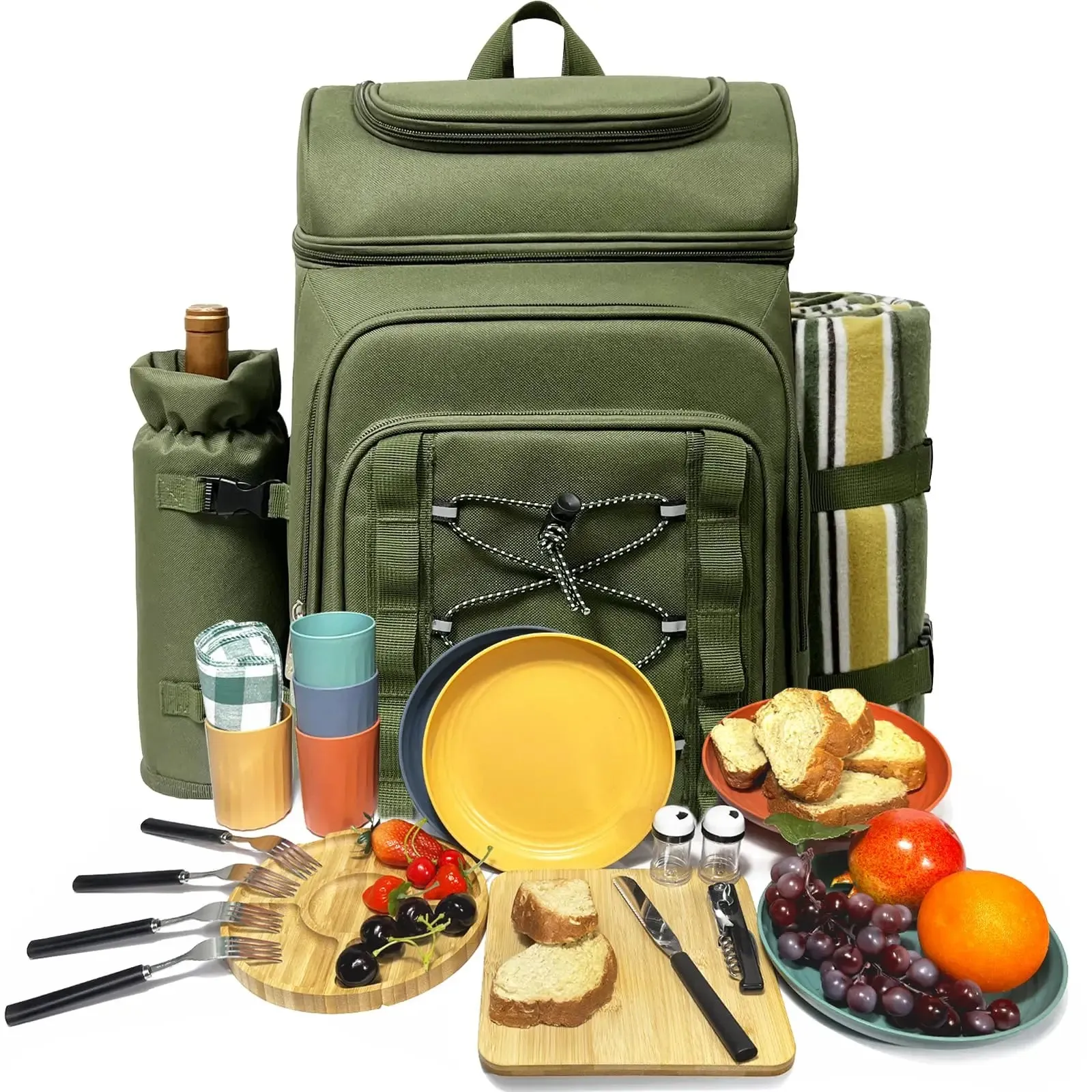 Picnic Basket Backpack with Insulated Cooler for Four
