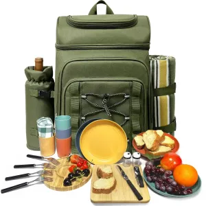 Picnic Basket Backpack with Insulated Cooler for Four