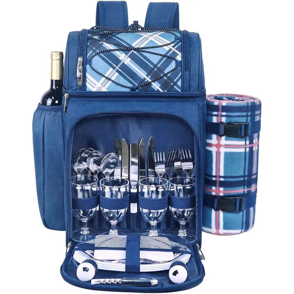 Picnic Set Backpack with Insulated Cooler for Four