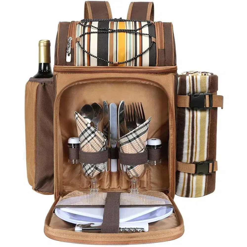 Picnic Set Backpack with Insulated Cooler for Two