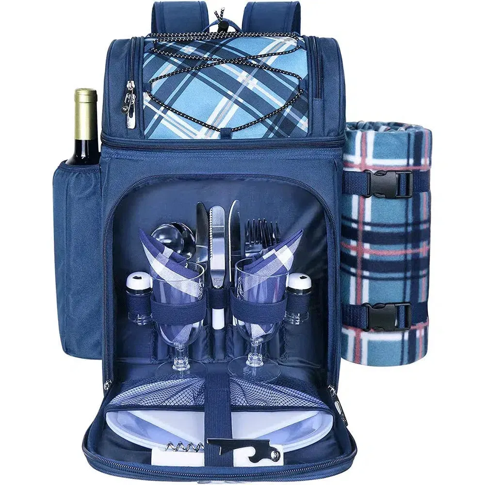 Picnic Set Backpack with Insulated Cooler for Two