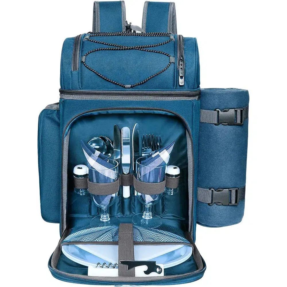 Picnic Set Backpack with Insulated Cooler for Two