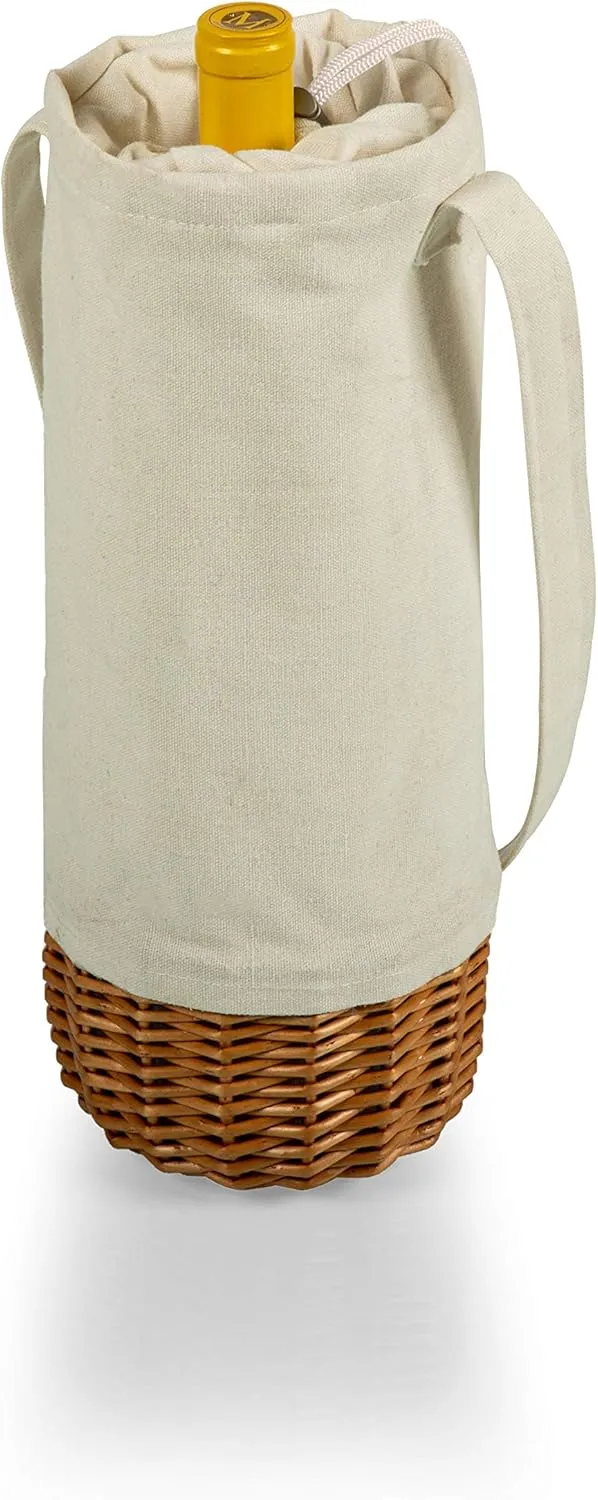 PICNIC TIME Malbec Insulated Canvas and Willow Wine Bottle Basket, Wine Tote, Wine Gift Bag