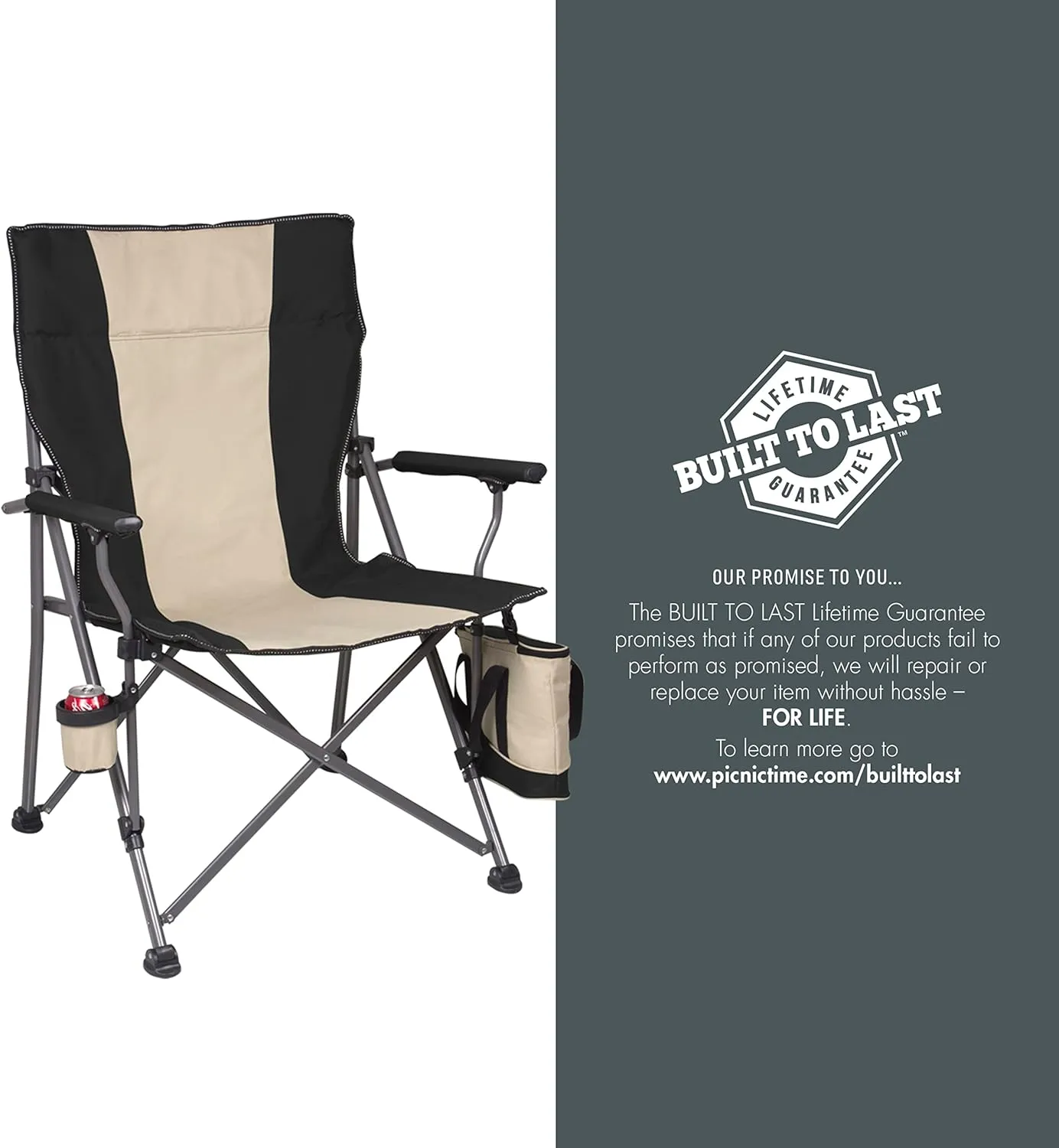 PICNIC TIME NCAA Big Bear XXL Camp Chair with Cooler, Heavy Duty Beach Chair, 500 lb Capacity Camping Chair with Carry Bag, (Black)