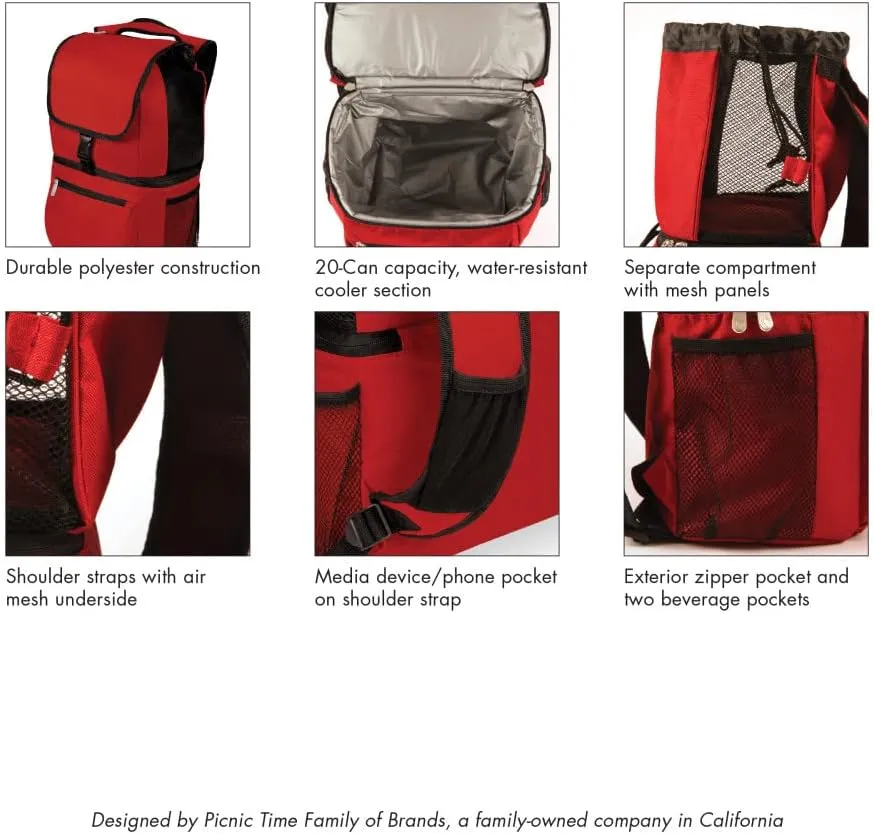 PICNIC TIME NCAA South Carolina Gamecocks Zuma Backpack Cooler - Soft Cooler Backpack - Lunch Cooler, (Black)