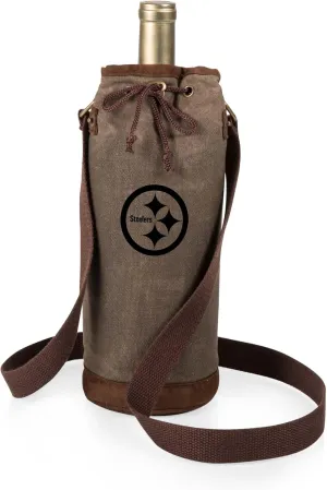 PICNIC TIME NFL Distressed Waxed Canvas Wine Tote, Single Bottle Insulated Bag, Bottle Carrier, Wine Gift Bag, Khaki Green