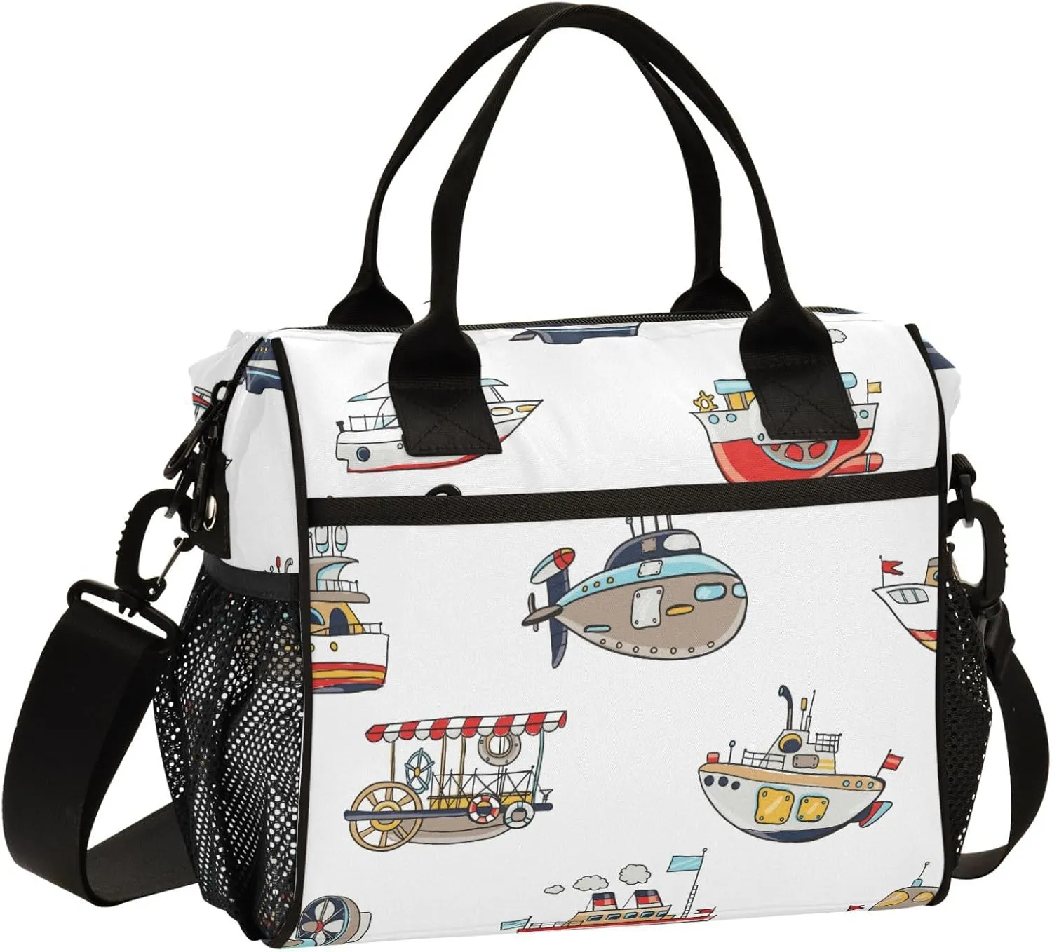 Pigsaly Lunch Bag Funny Steamship Yacht Boat Large Lunch Box For Women Men Cute Water Transport Insulated Lunch Tote Bags S