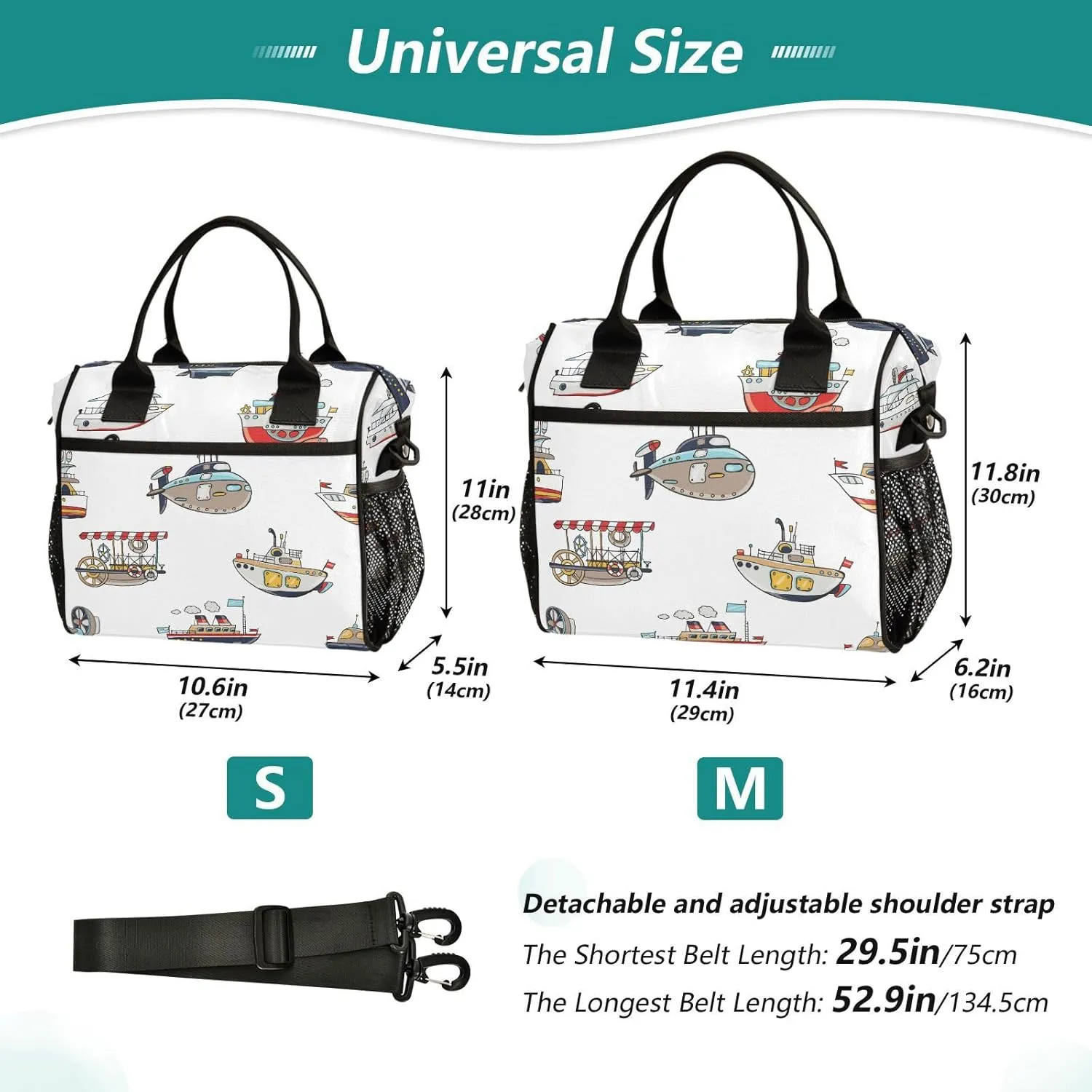 Pigsaly Lunch Bag Funny Steamship Yacht Boat Large Lunch Box For Women Men Cute Water Transport Insulated Lunch Tote Bags S