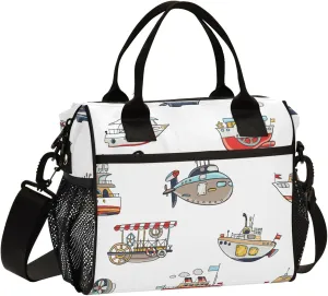 Pigsaly Lunch Bag Funny Steamship Yacht Boat Large Lunch Box For Women Men Cute Water Transport Insulated Lunch Tote Bags S