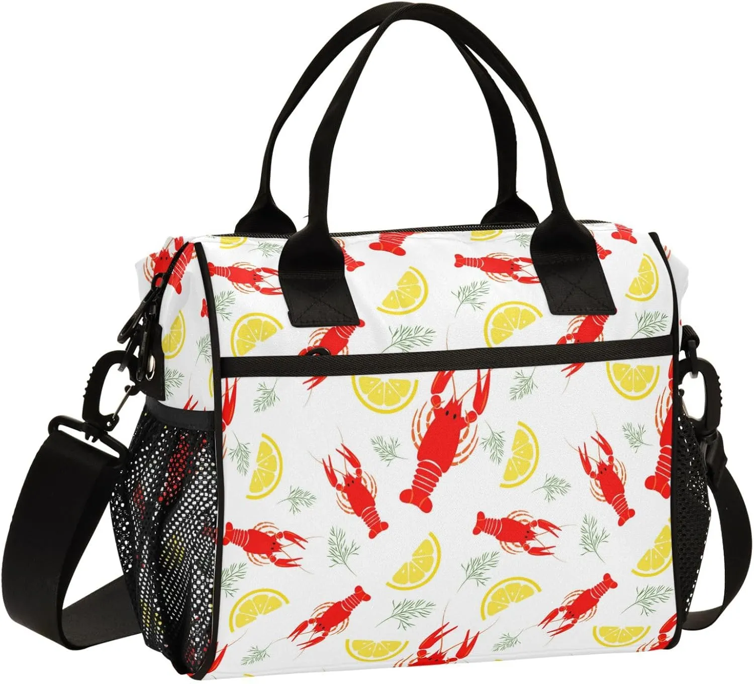 Pigsaly Lunch Bag Seafood Crayfish Lemon Large Lunch Box For Women Men Red Lobster Insulated Lunch Tote Bags Cooler Bag S