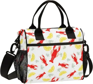 Pigsaly Lunch Bag Seafood Crayfish Lemon Large Lunch Box For Women Men Red Lobster Insulated Lunch Tote Bags Cooler Bag S