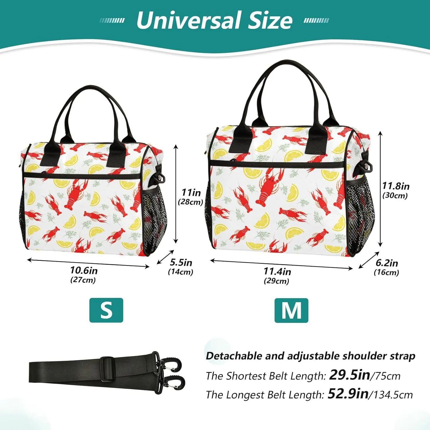 Pigsaly Lunch Bag Seafood Crayfish Lemon Large Lunch Box For Women Men Red Lobster Insulated Lunch Tote Bags Cooler Bag S
