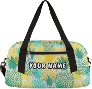 Pineapples Print Personalized Kids Duffel Bag for Girls Boys, Pineapple Debris Custom Name Dance Bag Overnight Small Duffel Bag Carry On Weekend Sports Travel Bag for School Practice Gymnastics Ballet