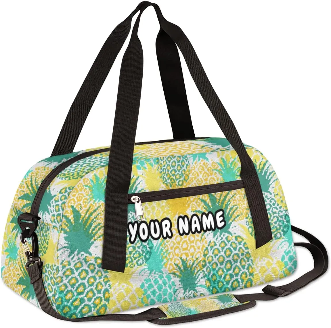 Pineapples Print Personalized Kids Duffel Bag for Girls Boys, Pineapple Debris Custom Name Dance Bag Overnight Small Duffel Bag Carry On Weekend Sports Travel Bag for School Practice Gymnastics Ballet