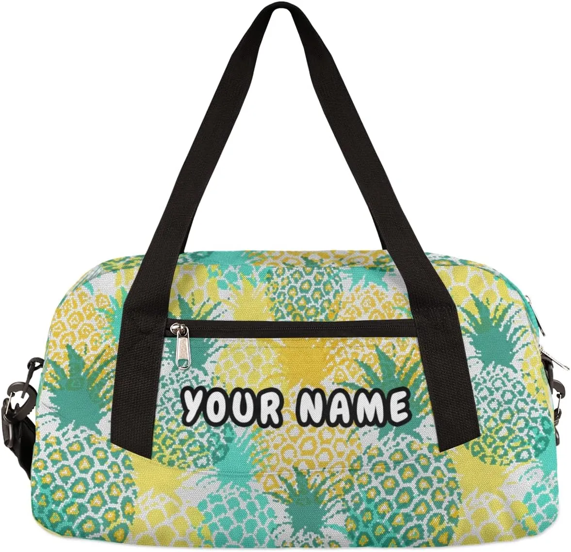 Pineapples Print Personalized Kids Duffel Bag for Girls Boys, Pineapple Debris Custom Name Dance Bag Overnight Small Duffel Bag Carry On Weekend Sports Travel Bag for School Practice Gymnastics Ballet