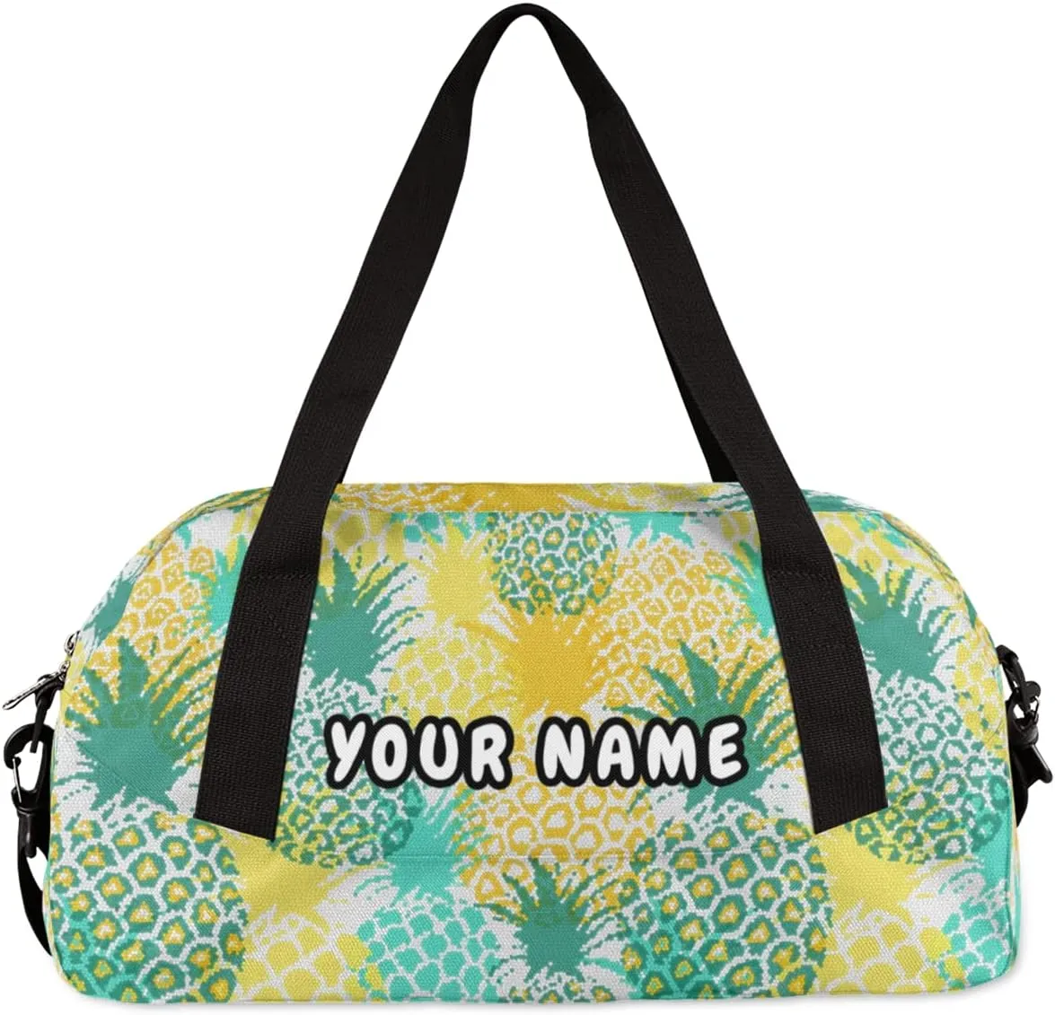 Pineapples Print Personalized Kids Duffel Bag for Girls Boys, Pineapple Debris Custom Name Dance Bag Overnight Small Duffel Bag Carry On Weekend Sports Travel Bag for School Practice Gymnastics Ballet