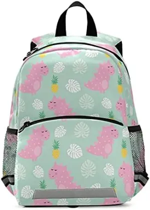 Pink Dinosaur With Pineapple Kids Backpack for Toddlers, Small Backpack for Kids School Travel Bag Picnic Meal Bag for Boys Girls