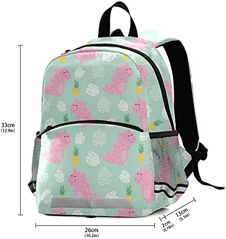 Pink Dinosaur With Pineapple Kids Backpack for Toddlers, Small Backpack for Kids School Travel Bag Picnic Meal Bag for Boys Girls