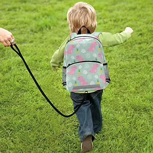 Pink Dinosaur With Pineapple Kids Backpack for Toddlers, Small Backpack for Kids School Travel Bag Picnic Meal Bag for Boys Girls