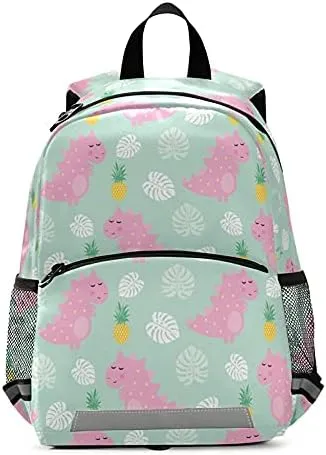 Pink Dinosaur With Pineapple Kids Backpack for Toddlers, Small Backpack for Kids School Travel Bag Picnic Meal Bag for Boys Girls