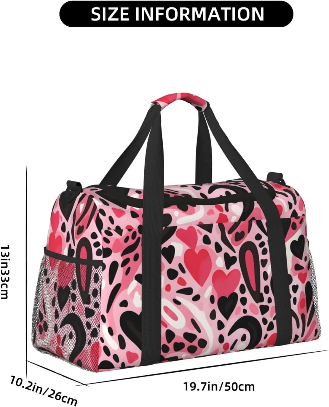 Pink Leopard Print Heart Duffle Bag Foldable Travel Tote Bag Carry On Large Weekender Overnight Bags Waterproof Gym Bag For Women Men