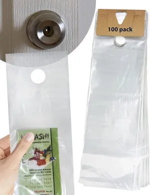 Plastic Door Doorknob Bags, 0.65Mil 9 x 15 x 1½ Lip & 100 Bags | Clear Door Hanger Bags Protects Flyers, Brochures, Notices, & Printed Materials | Waterproof and Secure Door Knob Hanger for Outdoor