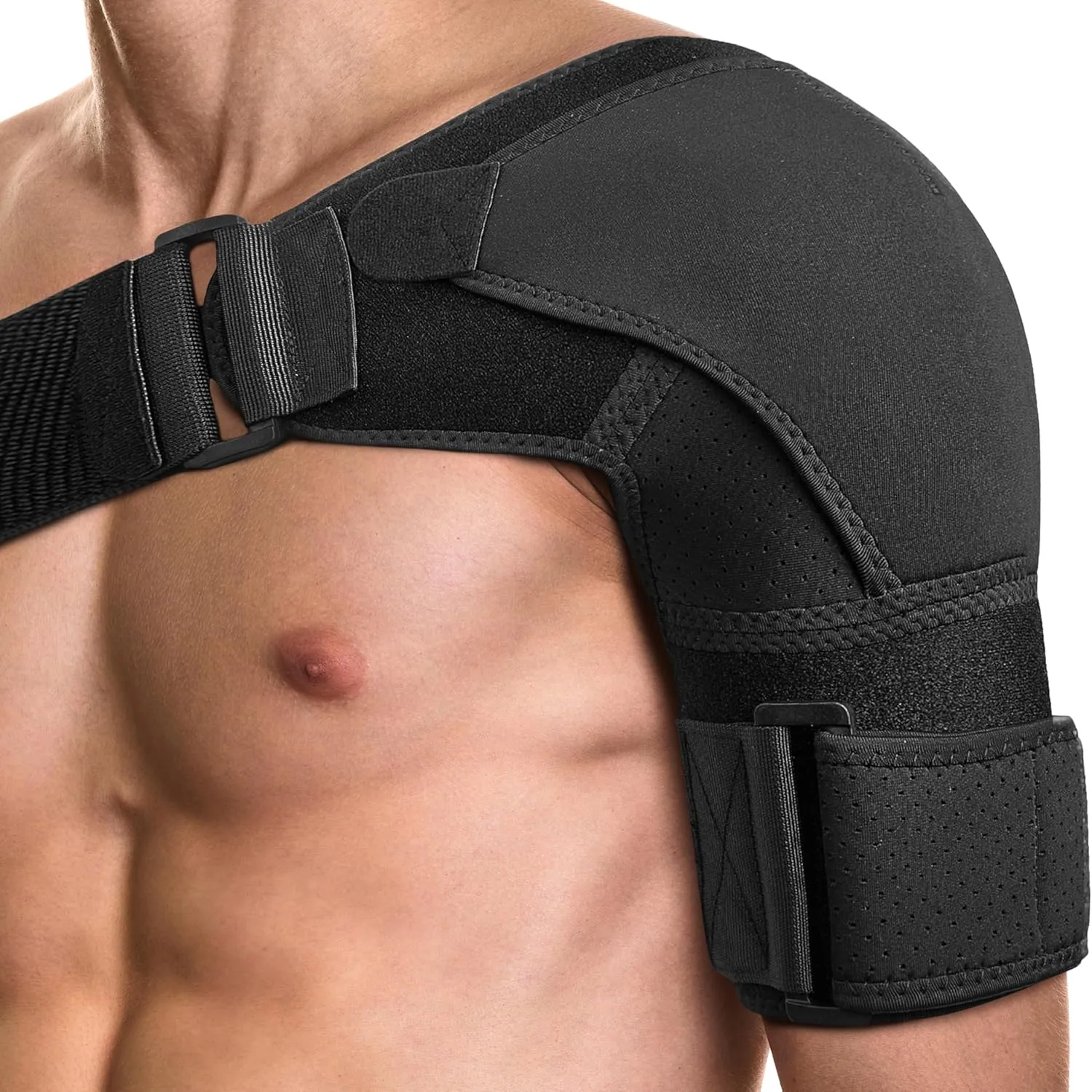 POAGL Shoulder Brace for Men Both Left and Right Arm | Pain Relief Torn Rotator Cuff Compression Support Sleeve Dislocation Stability Immobilizer Stabilizer Bursitis Injury (Black, X-Small)