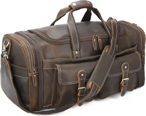 Polare 23" Expandable to 29'' Duffel Retro Thick Full Grain Cowhide Leather Gym Weekender Overnight Luggage Bag For Men