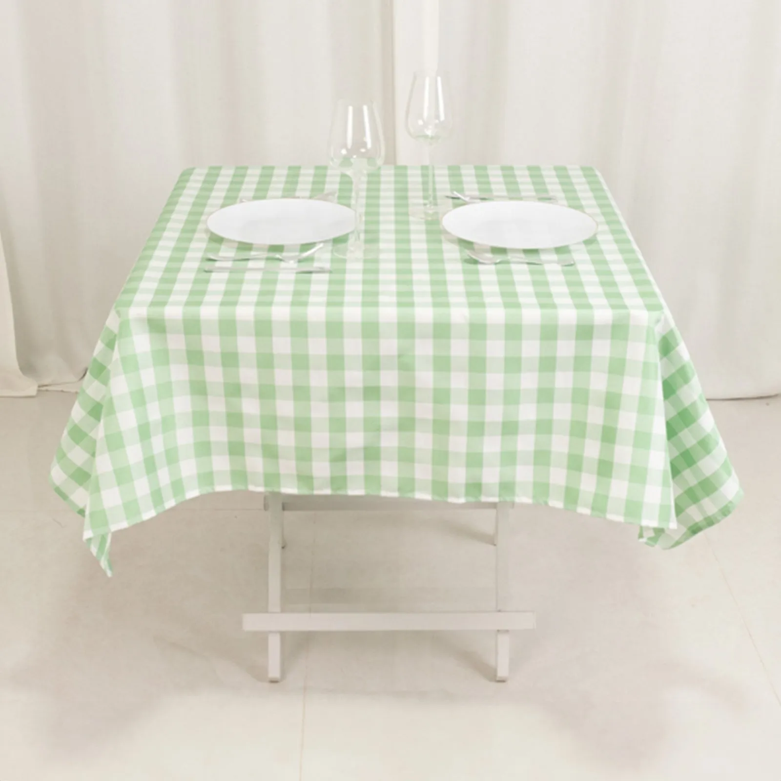 Polyester 54"x54" Square Tablecloth White/Sage Green - Checkered Buffalo Plaid Design for Casual Table Settings