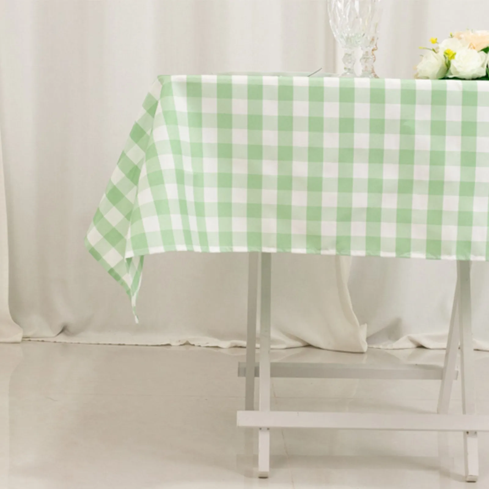 Polyester 54"x54" Square Tablecloth White/Sage Green - Checkered Buffalo Plaid Design for Casual Table Settings