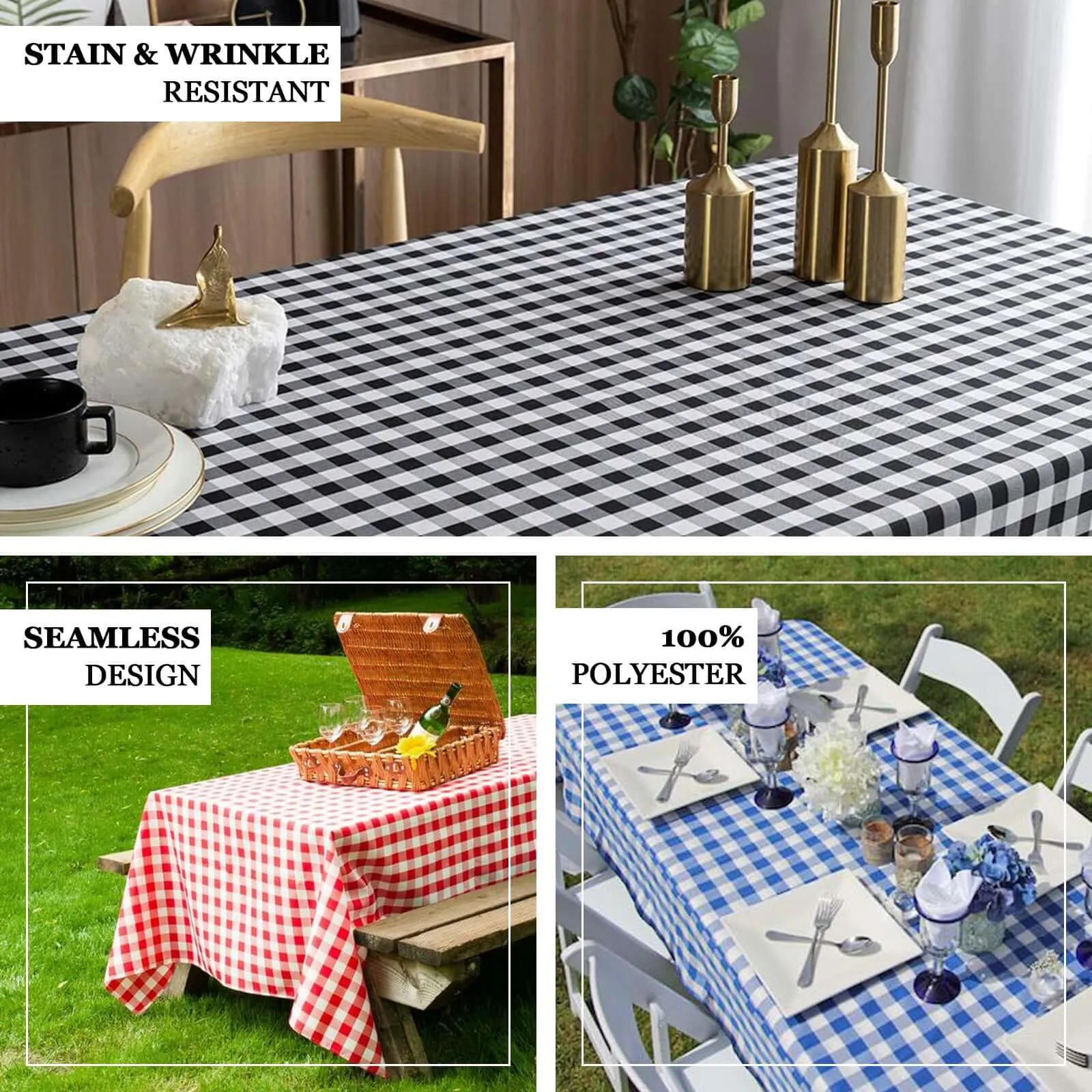 Polyester 90"x156" Rectangle Tablecloth White/Sage Green - Seamless Checkered Buffalo Plaid Table Cover