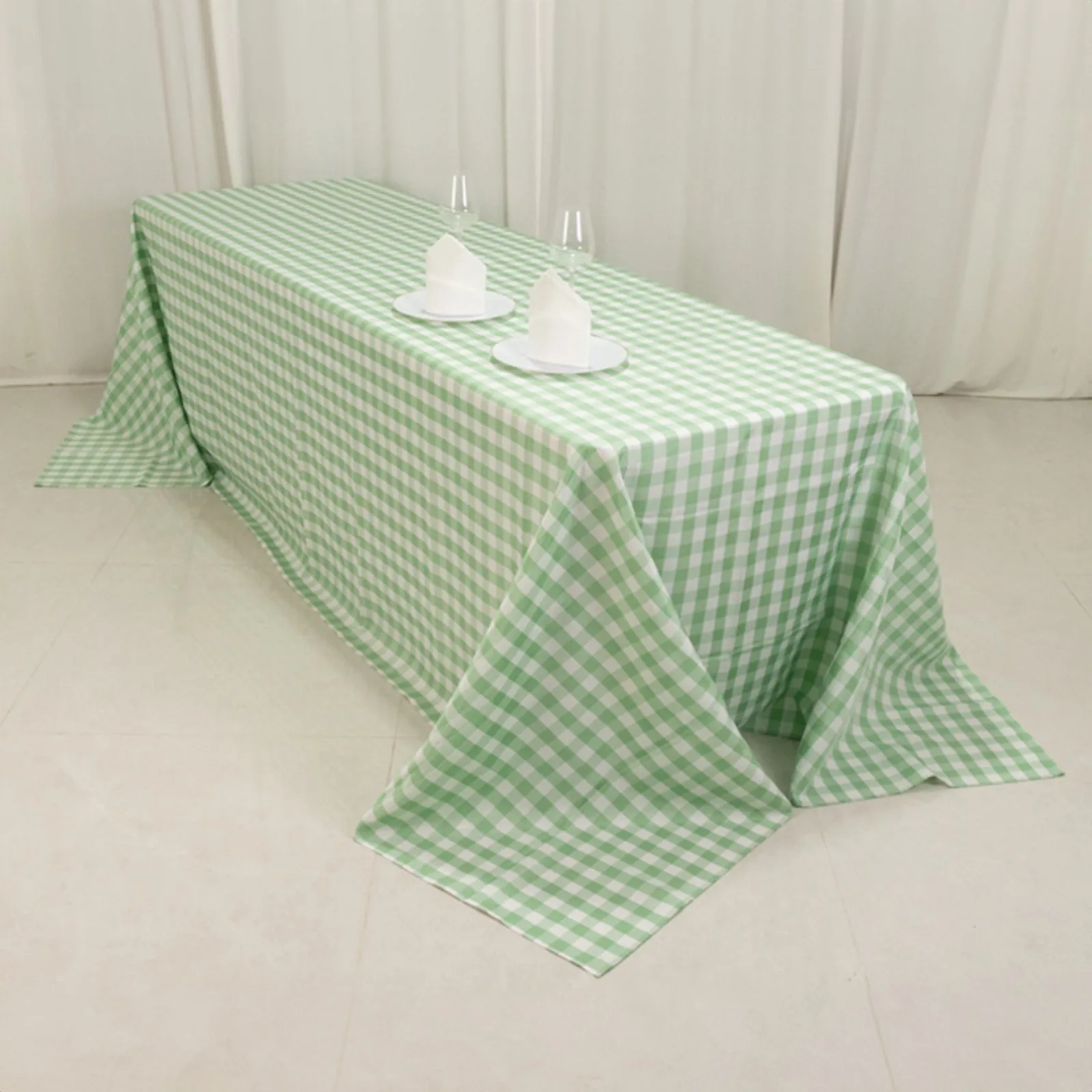 Polyester 90"x156" Rectangle Tablecloth White/Sage Green - Seamless Checkered Buffalo Plaid Table Cover