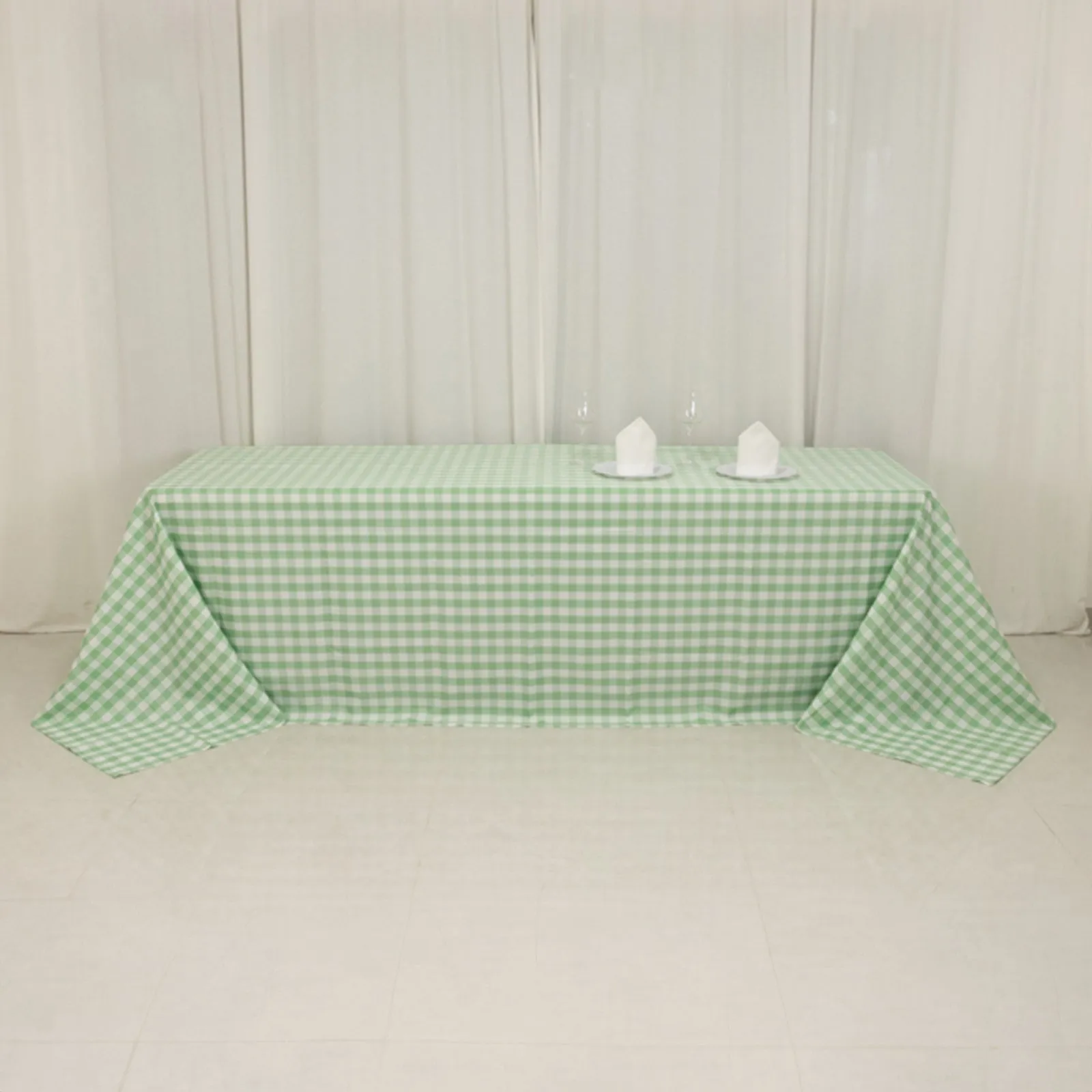 Polyester 90"x156" Rectangle Tablecloth White/Sage Green - Seamless Checkered Buffalo Plaid Table Cover