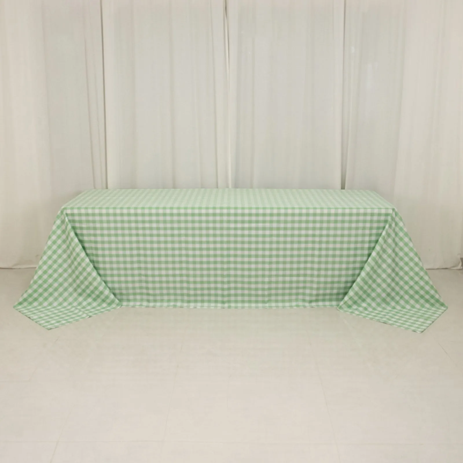 Polyester 90"x156" Rectangle Tablecloth White/Sage Green - Seamless Checkered Buffalo Plaid Table Cover