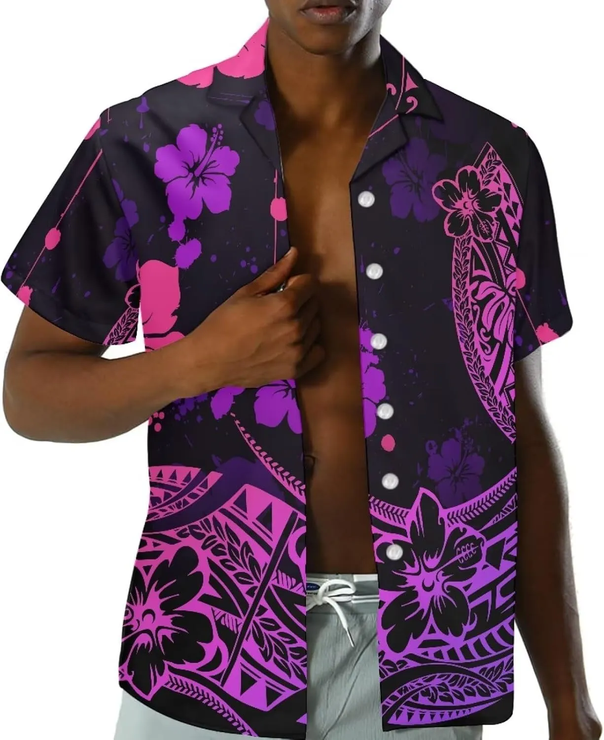 Polynesian Couple Matching Hawaiian Luau Party Outfit Set Polynesian Samoan Puletasi Print Dress and Men's Shirt